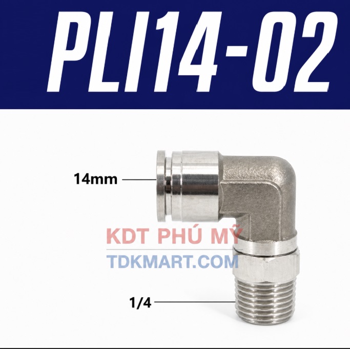 Co nối nhanh Inox ống 14 - Ren ngoài 1/4 =12.7mm