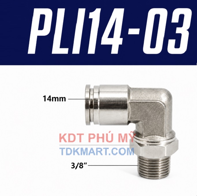 Co nối nhanh Inox ống 14 - Ren ngoài 3/8 =16.7mm