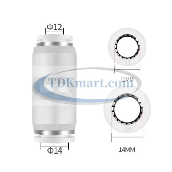 Đầu nối nhanh khí nén thẳng giảm màu trắng có 2 đầu ghim ống