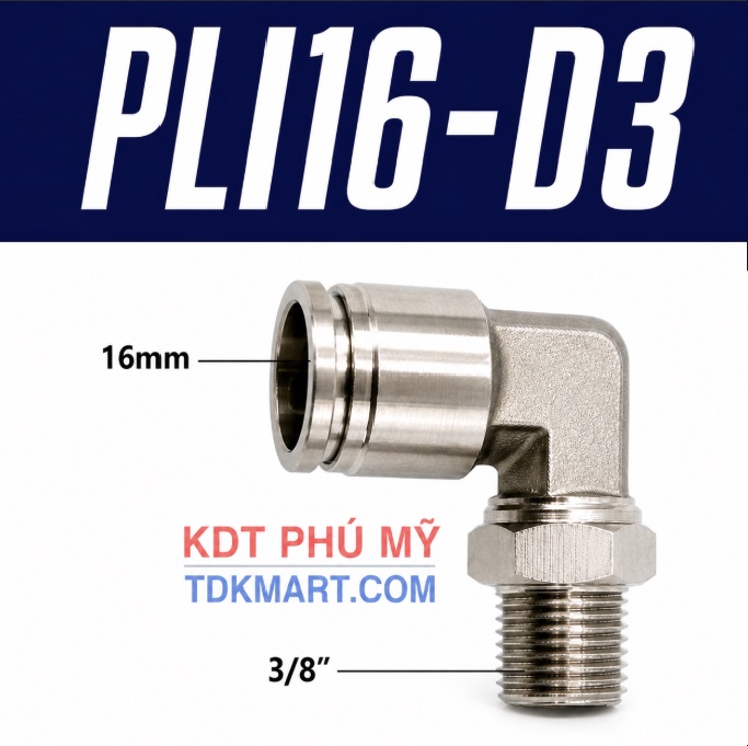 Co nối nhanh Inox ống 16 - Ren ngoài 3/8 =16.7mm