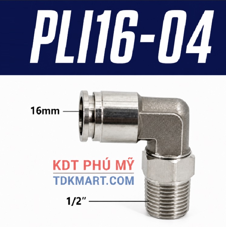 Co nối nhanh Inox ống 16 - Ren ngoài 1/2 =21mm