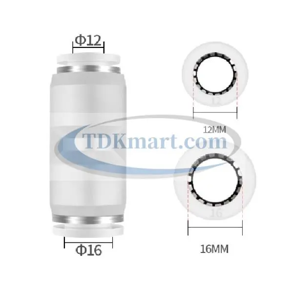 Đầu nối nhanh khí nén thẳng giảm màu trắng có 2 đầu ghim ống