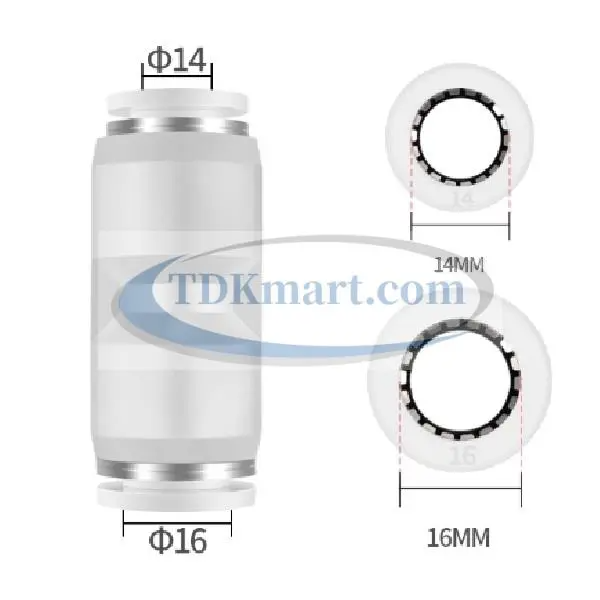 Đầu nối nhanh khí nén thẳng giảm màu trắng có 2 đầu ghim ống