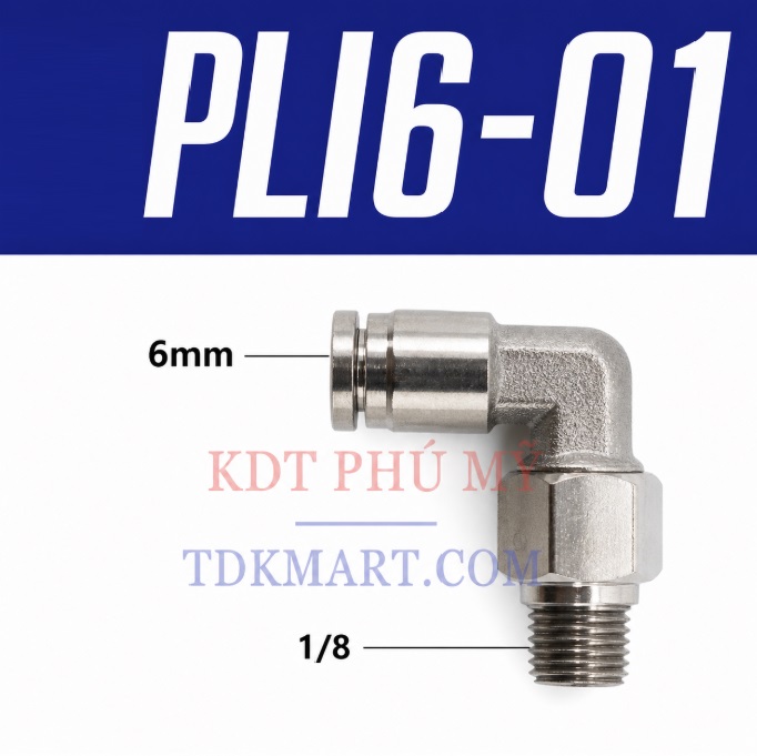 Co nối nhanh Inox ống 6 - Ren ngoài 1/8 =9.6mm
