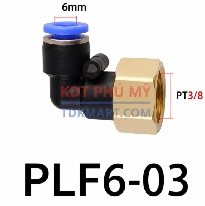 Co nối nhanh khí nén 1 đầu ghim ống 6 mm và 1 đầu ren trong 3/8