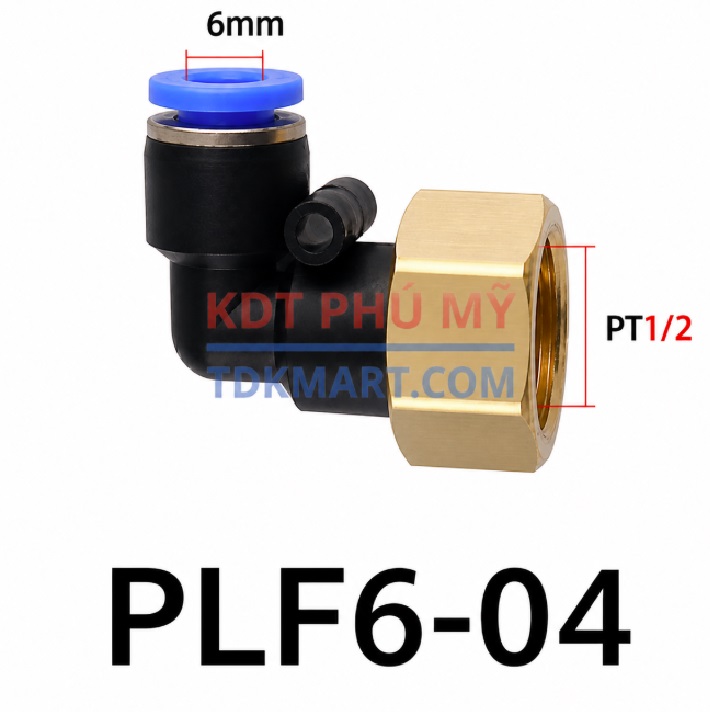 Co nối nhanh khí nén 1 đầu ghim ống 6 mm và 1 đầu ren trong 1/2