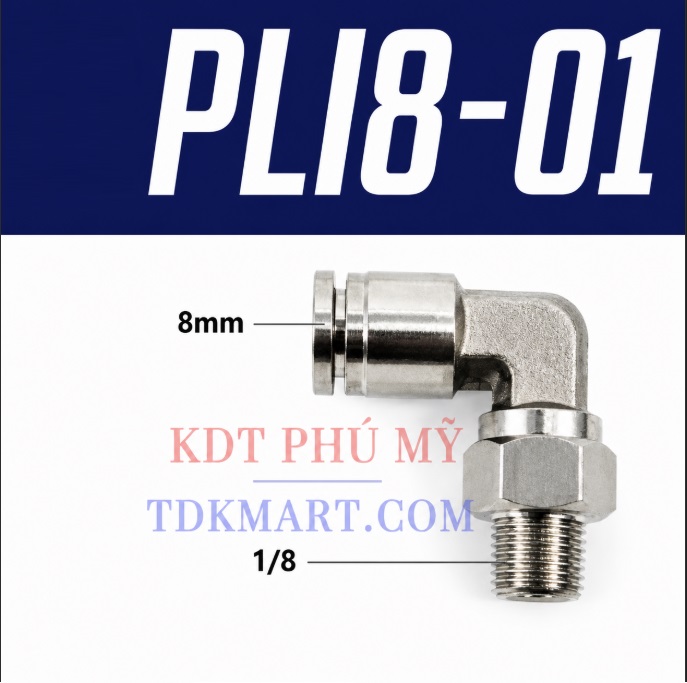 Co nối nhanh Inox ống 8 - Ren ngoài 1/8 =9.6mm