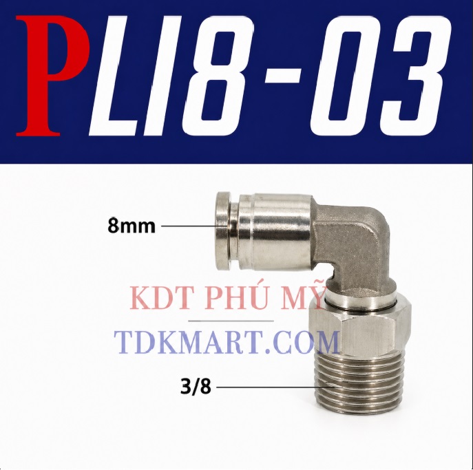 Co nối nhanh Inox ống 8 - Ren ngoài 3/8 =16.7mm
