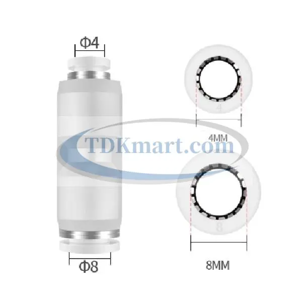 Đầu nối nhanh khí nén thẳng giảm màu trắng có 2 đầu ghim ống