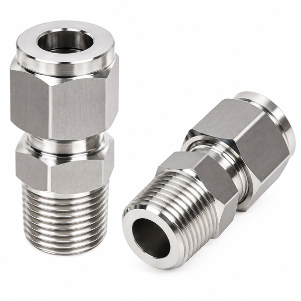 Đầu nối Inox 316 thẳng 1 đầu siết hạt bắp ống 14 mm 1 đầu ren ngoài 1/2