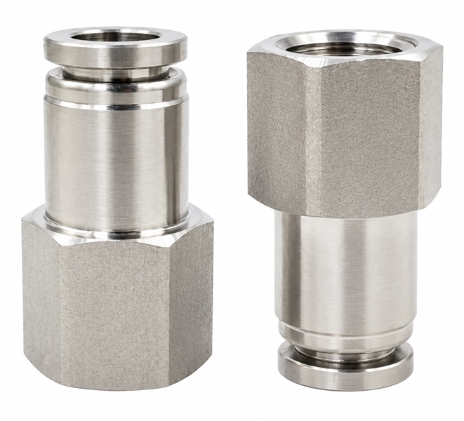 Đầu nối nhanh Inox 316 thẳng 1 đầu ghim ống 12 mm 1 đầu ren trong 1/2