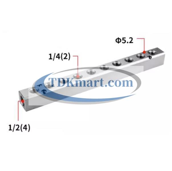 Thanh nhôm chia khí nén ren 1/2 - 10 lỗ ra