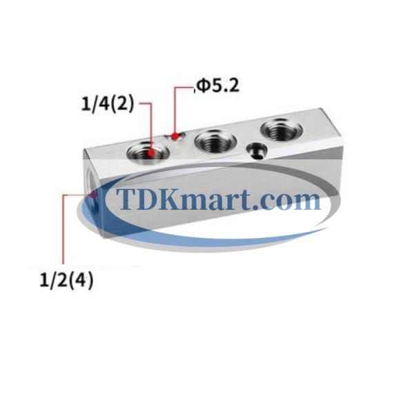 Thanh nhôm chia khí nén ren 1/2 - 3 lỗ ra