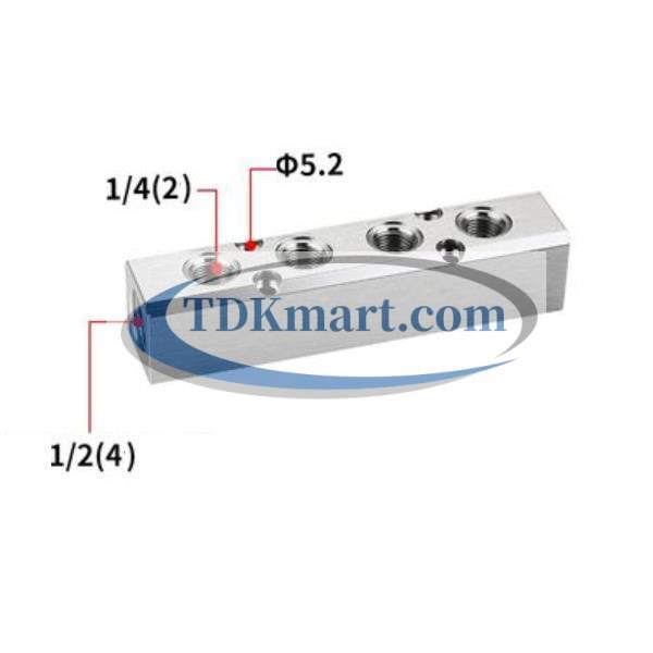 Thanh nhôm chia khí nén ren 1/2 - 4 lỗ ra