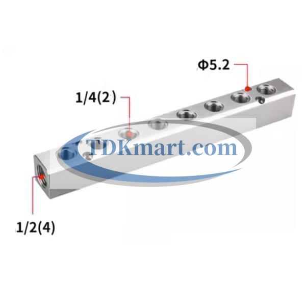 Thanh nhôm chia khí nén ren 1/2 - 8 lỗ ra