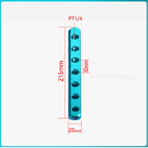 Thanh nhôm chia khí nén ren 1/4 - 7 lỗ ra