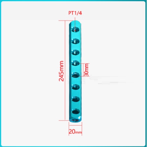 Thanh nhôm chia khí nén ren 1/4 - 8 lỗ ra