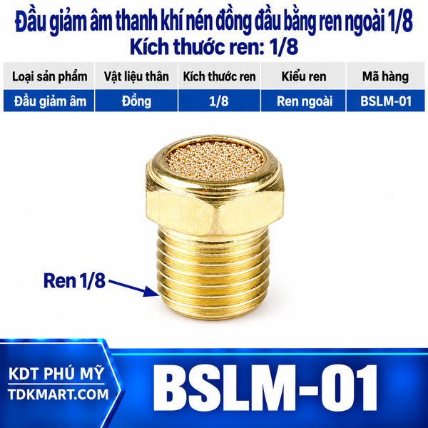 Đầu giảm âm thanh khí nén đồng đầu bằng ren ngoài 1/8