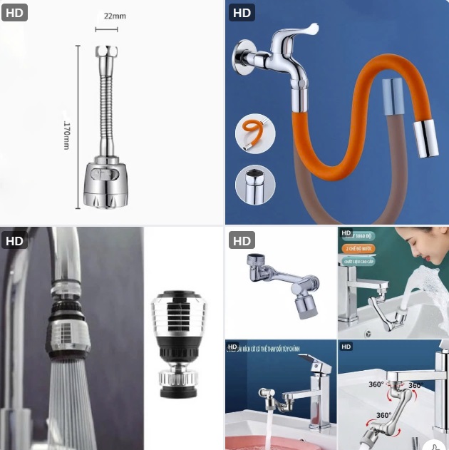 Đầu nối với vòi nước bồn rửa chén tăng áp nhiều chế độ phun