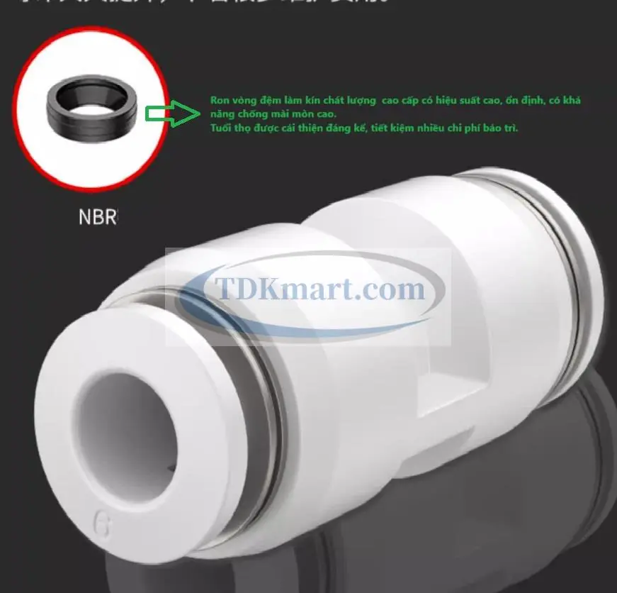 Đầu nối nhanh khí nén thẳng giảm màu trắng có 2 đầu ghim ống