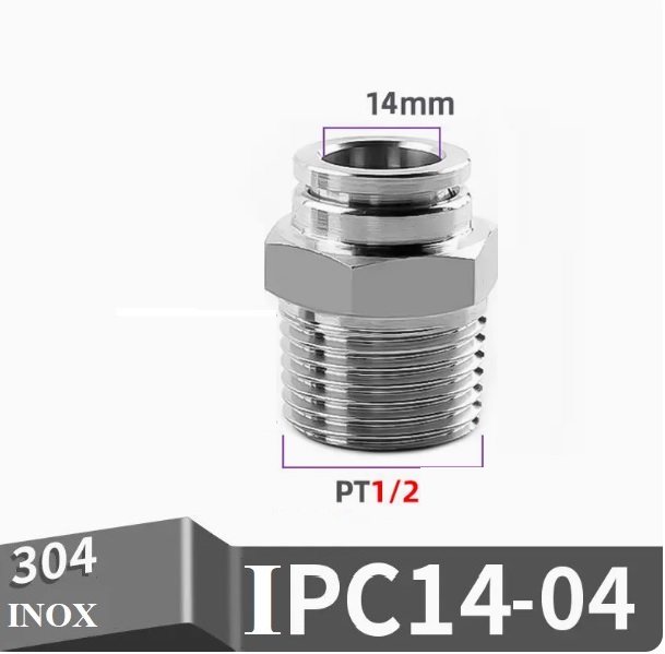Đầu nối nhanh Inox thẳng ống 14 - Ren ngoài 1/2 =21mm