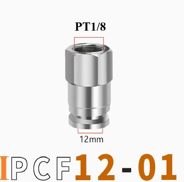 Đầu nối nhanh Inox thẳng ống 12 - Ren trong 1/8 =9.6mm