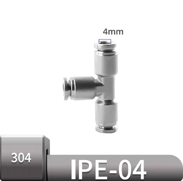 Đầu nối nhanh Inox chữ T ống 4 mm  Model: IPE-04  Vật liệu: Inox 304