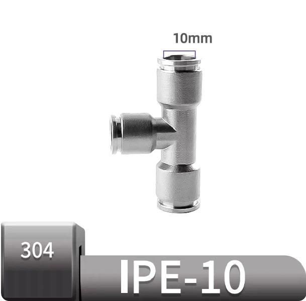 Đầu nối nhanh Inox chữ T ống 10 mm  Model: IPE-10  Vật liệu: Inox 304