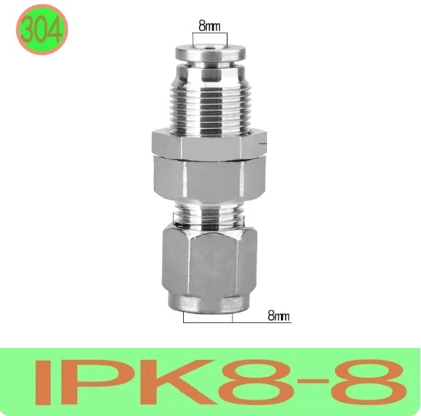 Đầu nối nhanh Inox một đầu siết hạt bắp ống 8 mm Model: IPK8-8 Vật liệu: Inox 304