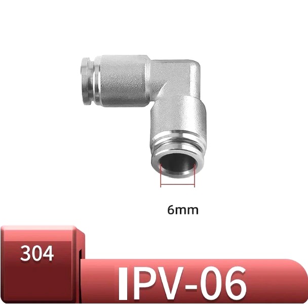 Co nối nhanh khí nén Inox ống 6 mm  Model: IPV6-6  Vật liệu: Inox 304