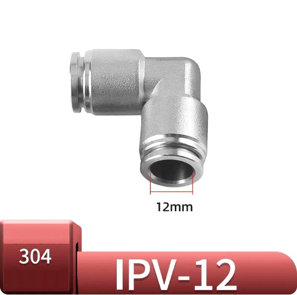 Co nối nhanh khí nén Inox ống 12 mm  Model: IPV-12  Vật liệu: Inox 304