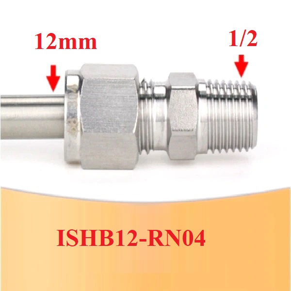 Nối thẳng inox 1 đầu siết hạt bắp ống 12 và 1 đầu ren ngoài 1/2