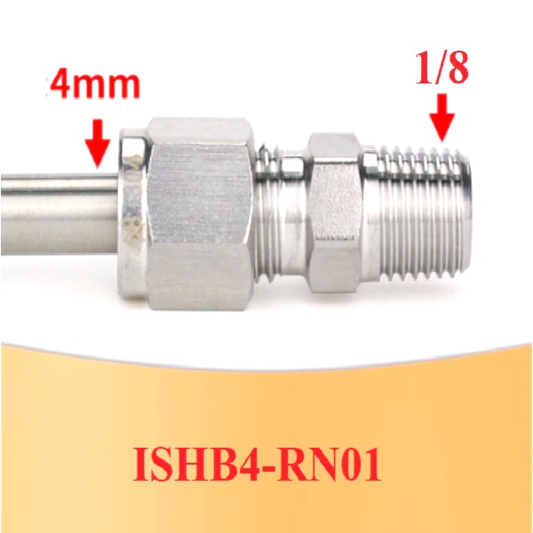 Nối thẳng inox 1 đầu siết hạt bắp ống 4 và 1 đầu ren ngoài 1/8