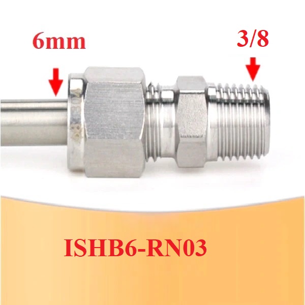 Nối thẳng inox 1 đầu siết hạt bắp ống 6 và 1 đầu ren ngoài 3/8