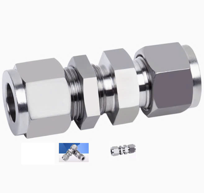 Nối thẳng inox 2 đầu siết hạt bắp ống 8mm có ốc siết thành