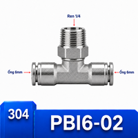 T nối nhanh Inox ống 6 - Ren ngoài 1/4 =12.7mm