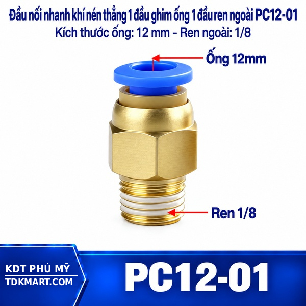 Đầu nối nhanh khí nén thẳng ống 12- Ren ngoài 1/8