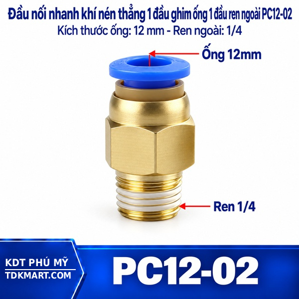 Đầu nối nhanh khí nén thẳng ống 12- Ren ngoài 1/4