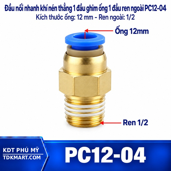 Đầu nối nhanh khí nén thẳng ống 12- Ren ngoài 1/2