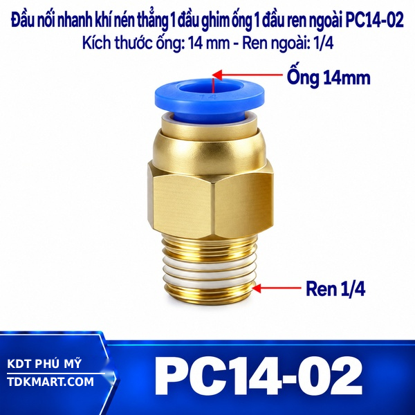 Đầu nối nhanh khí nén thẳng ống 4- Ren ngoài 1/4