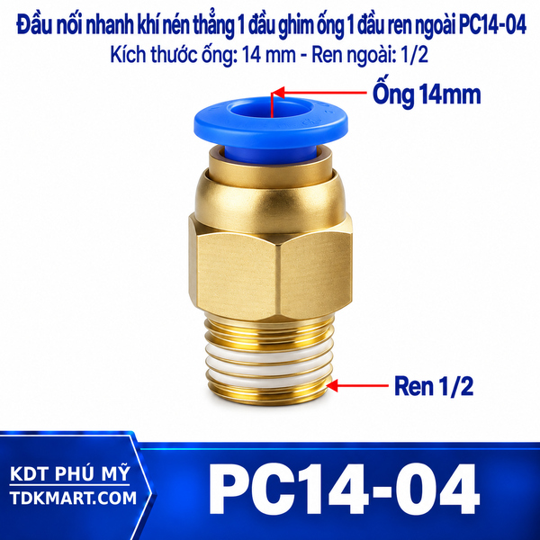 Đầu nối nhanh khí nén thẳng ống 14- Ren ngoài 1/2
