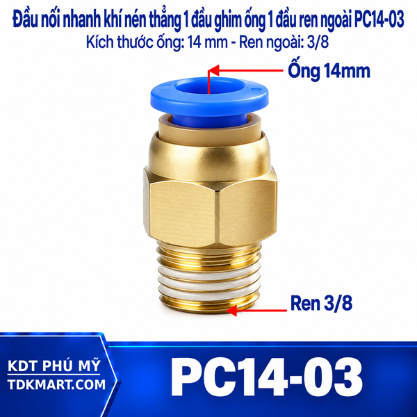 Đầu nối nhanh khí nén thẳng ống 14- Ren ngoài 3/8