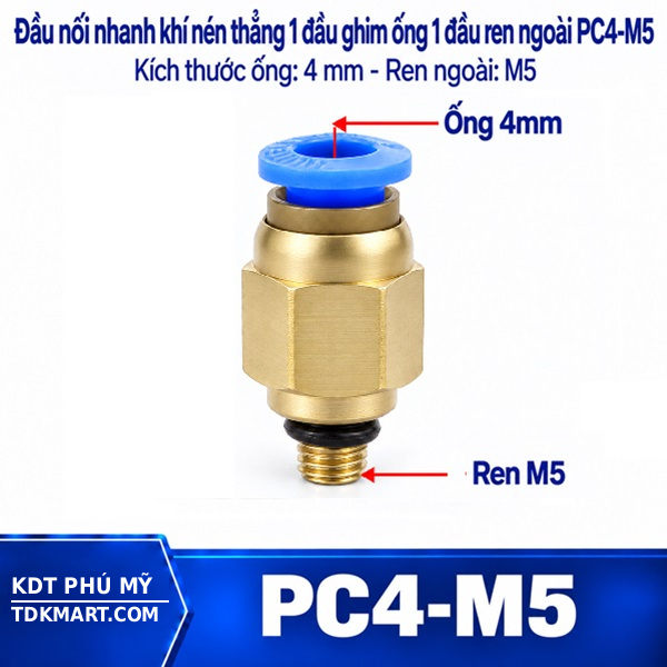 Đầu nối nhanh khí nén thẳng ống 4- Ren ngoài M5