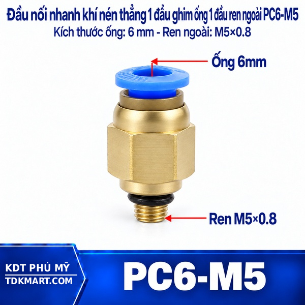 Đầu nối nhanh khí nén thẳng ống 6- Ren ngoài M5