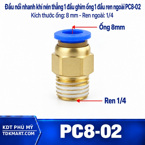 Đầu nối nhanh thẳng ống 8- Ren ngoài 1/4