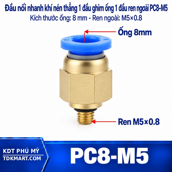 Đầu nối nhanh khí nén thẳng ống 8 - Ren ngoài M5
