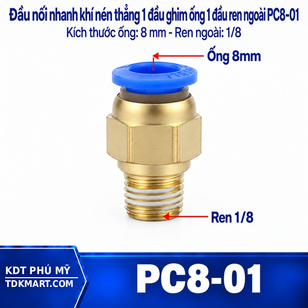 Đầu nối nhanh khí nén thẳng ống 8 - Ren ngoài 1/8