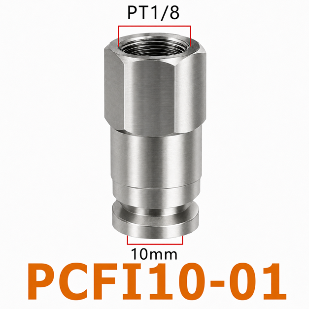 Đầu nối nhanh khí nén Inox 304 thẳng ống phi 10 mm ren trong 1/8