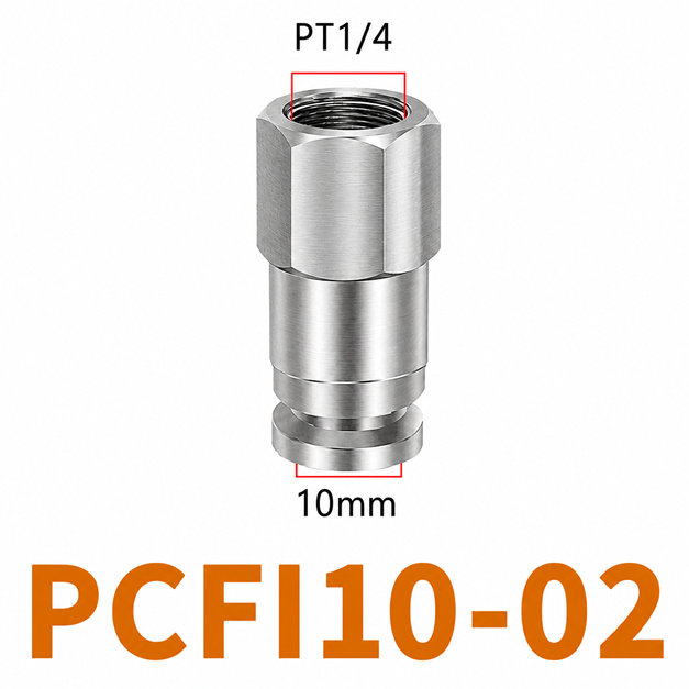 Đầu nối nhanh khí nén Inox 304 thẳng ống phi 10 mm ren trong 1/4