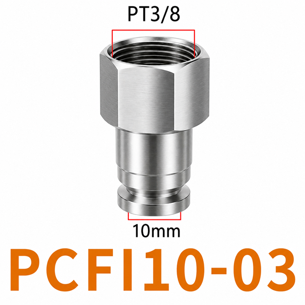 Đầu nối nhanh khí nén Inox 304 thẳng ống phi 10 mm ren trong 3/8